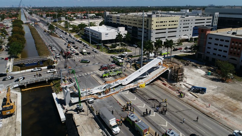 Pedestrian Bridge Collapses On Cars Killing People At Florida University