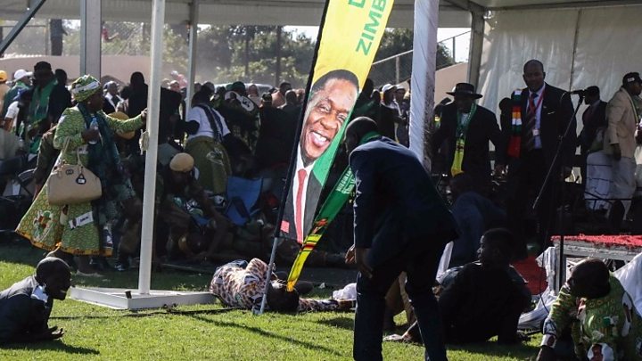 Zimbabwe’s Usurper Emmerson Mnangagwa Escapes Minor Explosion During Campaign Rally