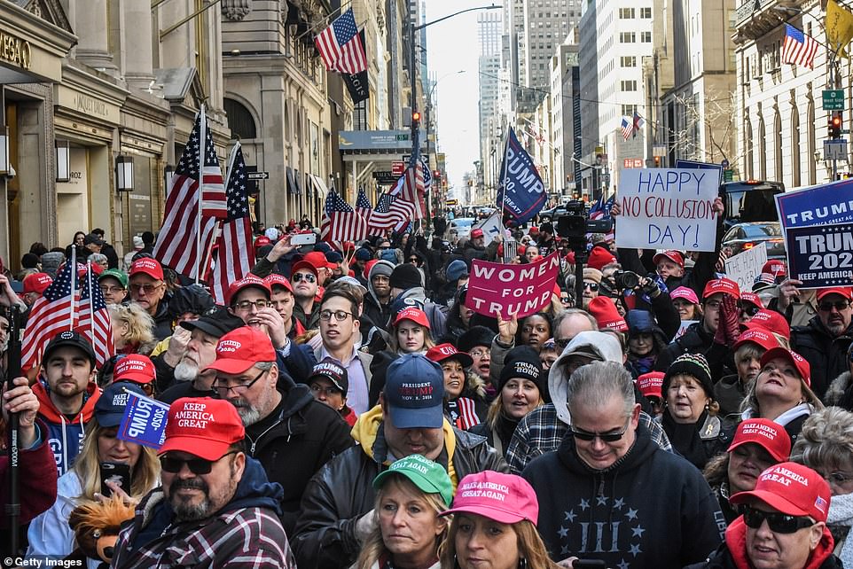 MAGA Supporters Gather  To Celebrate “No Collusion Day” Outside Trump Tower
